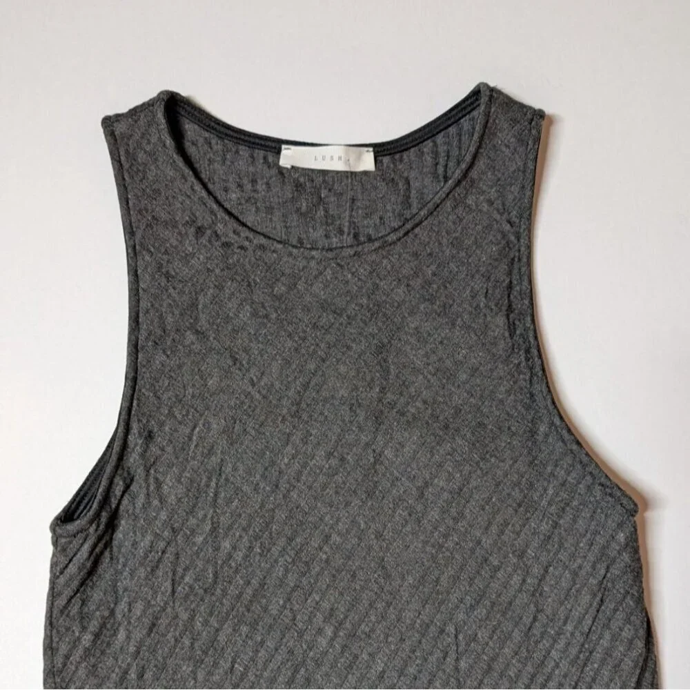 Lush Bodycon Dress NWT Sleeveless Asymmetrical Maxi Dress Small Charcoal Gray‎